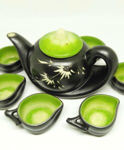 Vietnam Handmade Tea Set Bat Trang Leaf Green Glaze 2